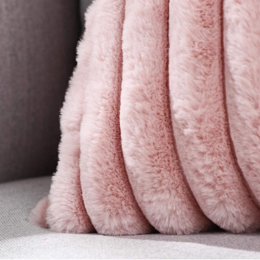 Luxury Home | Chic Blush Pink Cozy Plush Striped Lumbar Throw Pillow Covers